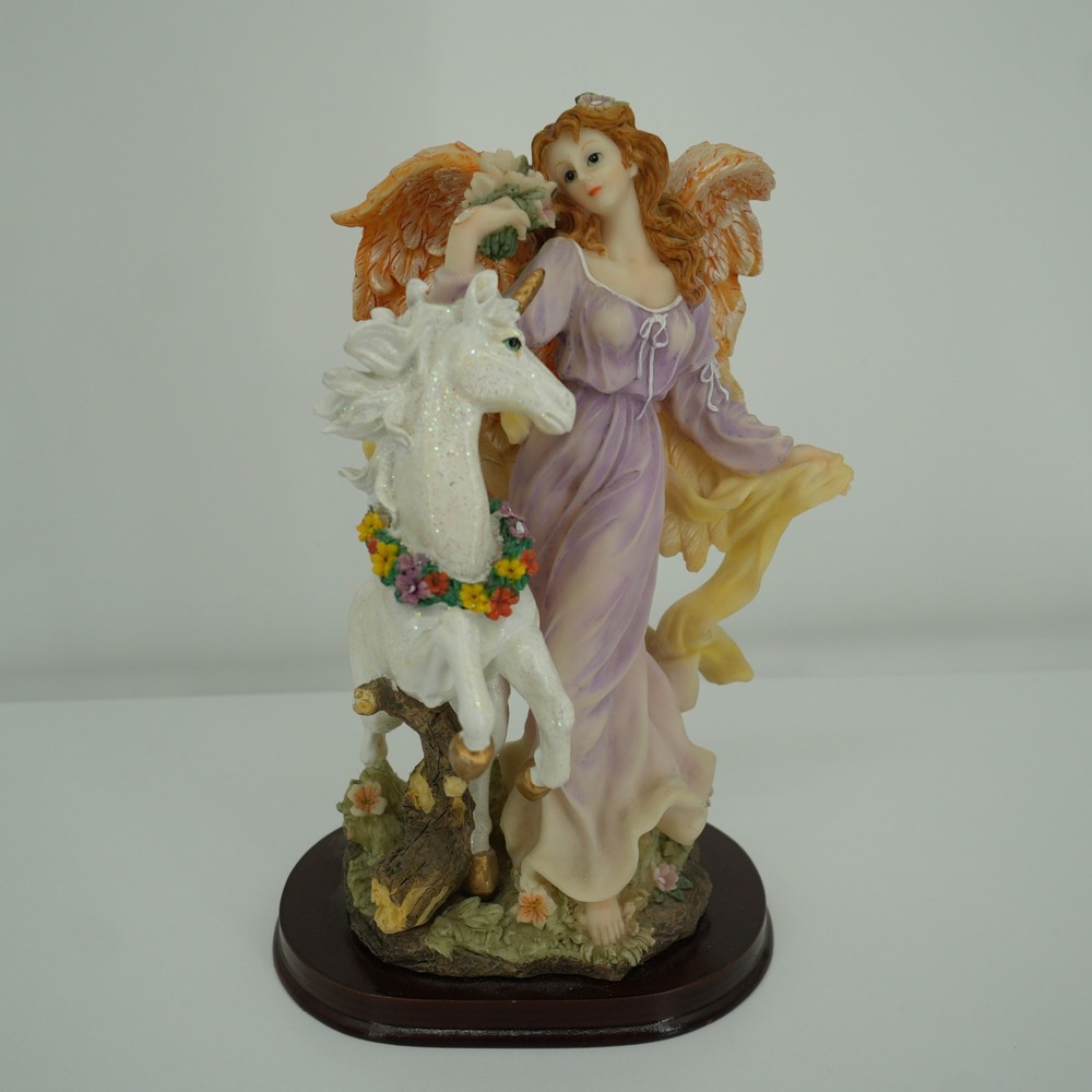 UG Angel and Unicorn Figurine Large 10.5" Lavender Fantasy Mythical Decor